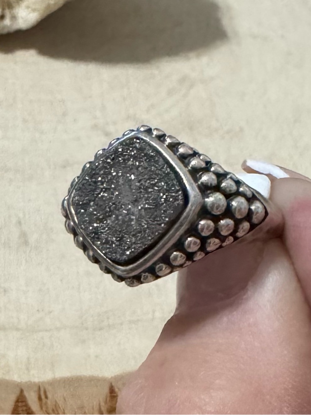 Michael Dawkins 925 sterling Silver Sparkling Druzy Stone Ring Size 9